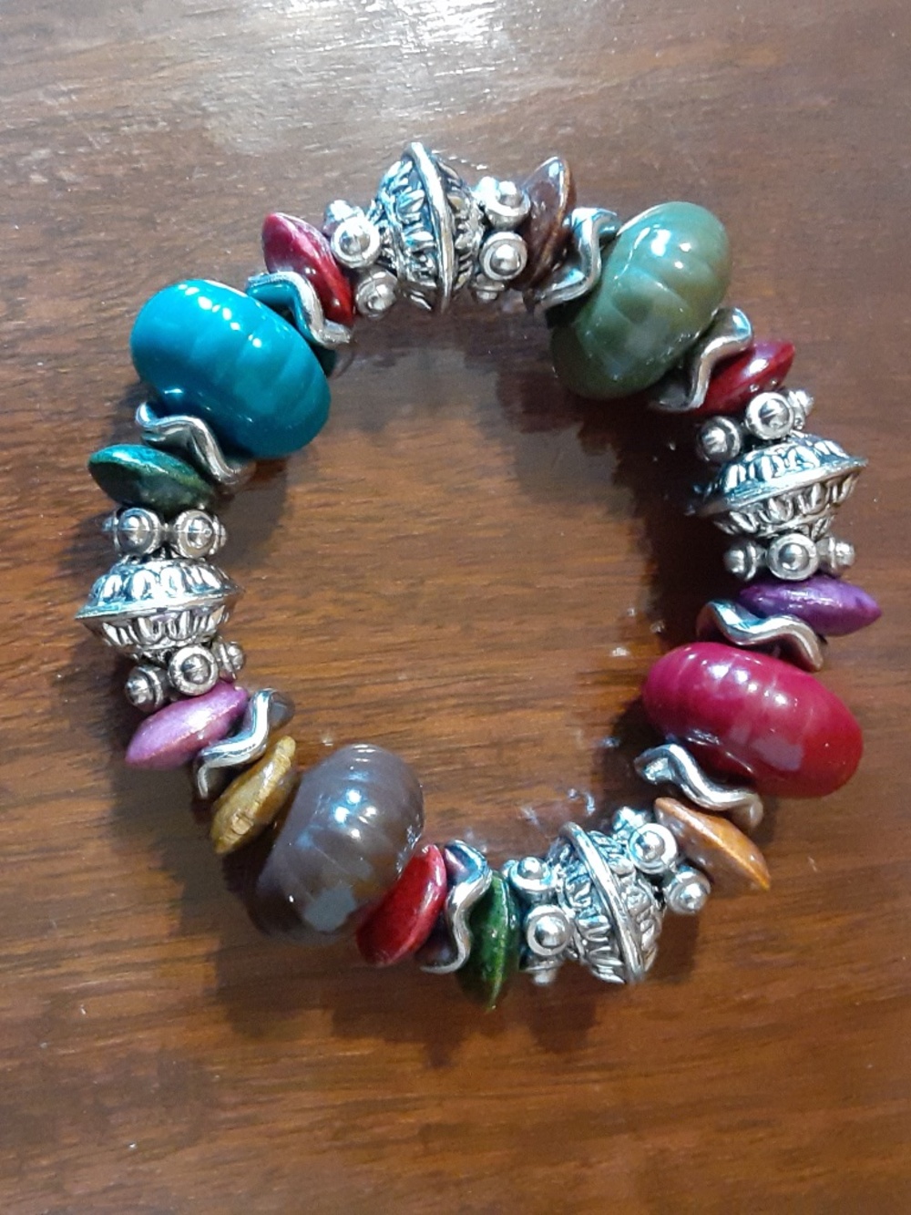 Colorful Bead Stretch Bracelet with Silver-Tone Accents